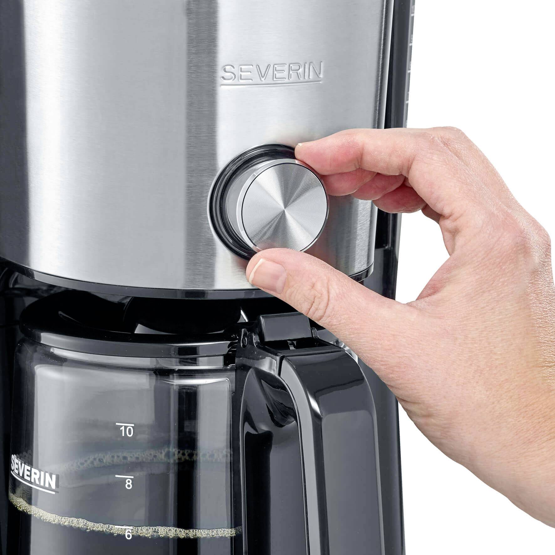 Severin 4826 Kaffeemaschine Edelstahl (gebürstet), Schwarz Fassungsvermögen Tassen=10 Timerfunktion, Warmhaltefunktion, Glaskanne