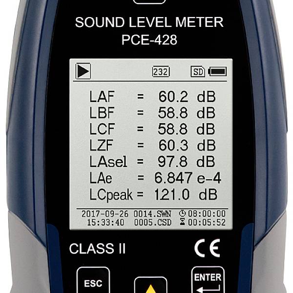 PCE Instruments Schallpegel-Messgerät Datenlogger PCE-428-KIT-N 25 - 136 dB 20Hz - 12.5kHz USB