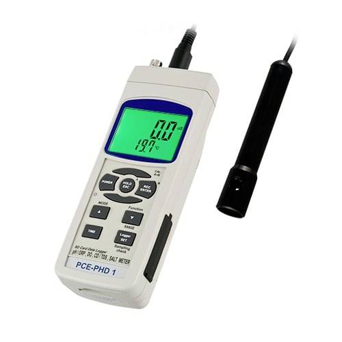 Tragbares pH-Messgerät mit digitaler Anzeige und separater Sonde, wird zur Messung der Flüssigkeitssäure verwendet.