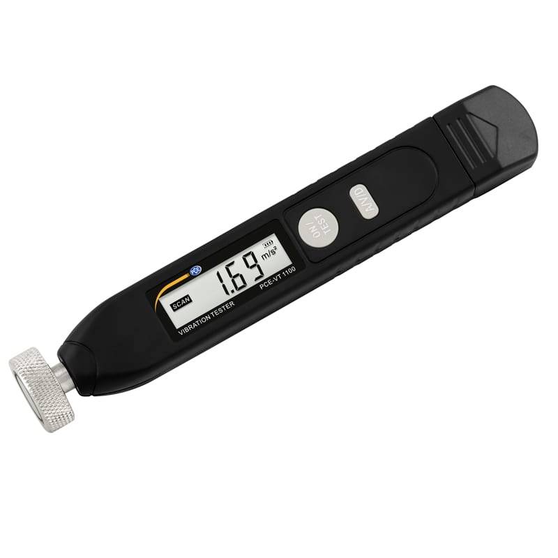 Tragbarer Vibrationsprüfer mit einer digitalen Anzeige von 1,69 m/s auf seinem Display.