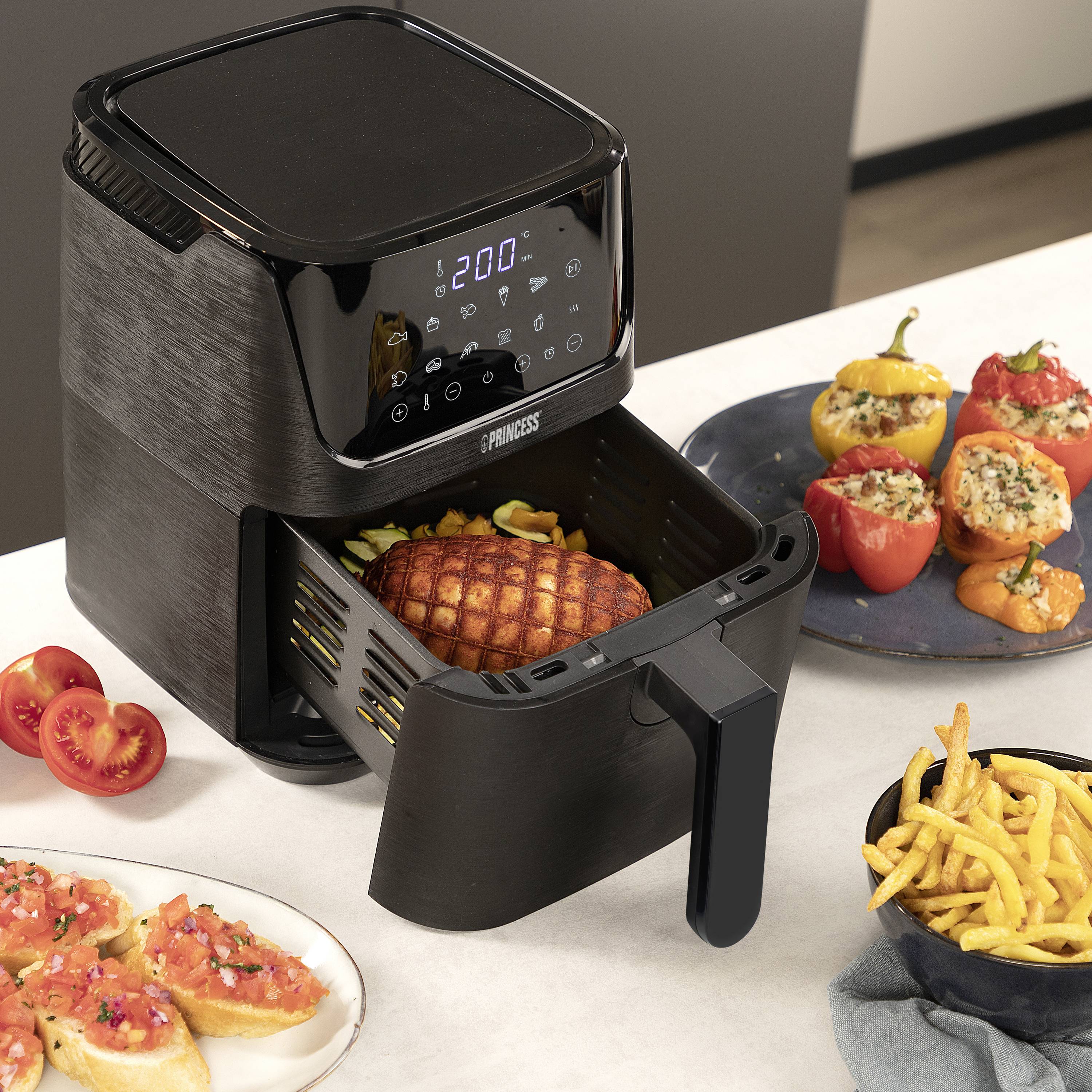 Princess 01.182024.01.001 Heißluft-Fritteuse 3.5l 1350W Antihaftbeschichtung, mit Display, Überhitzungsschutz, Timerfunktion