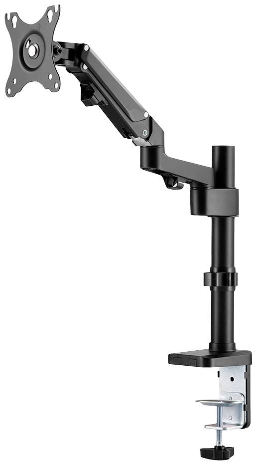 Ein verstellbarer Monitorarm aus Metall für Schreibtische, mit Klemme zur Befestigung. Geeignet für Bildschirmhalterung, ergonomisch optimierbar.