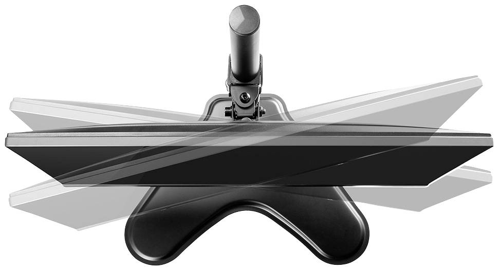 Ein Monitor mit verstellbarem Standfuß dreht sich. Zeigt Flexibilität der Bildschirmposition von oben.