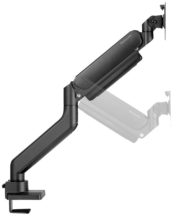 Schwarzer Monitorhalterarm zur Schreibtischmontage, verstellbar, für ergonomische Anpassung des Bildschirms.