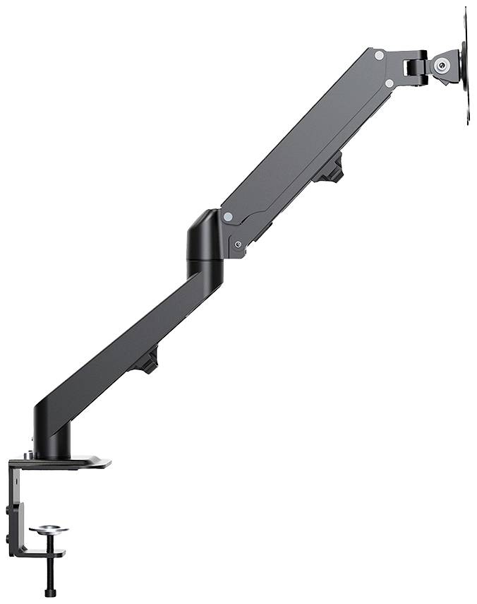 Verstellbare Monitorhalterung aus Metall mit Klemmbefestigung, geeignet für flexible Positionierung auf Schreibtischen.