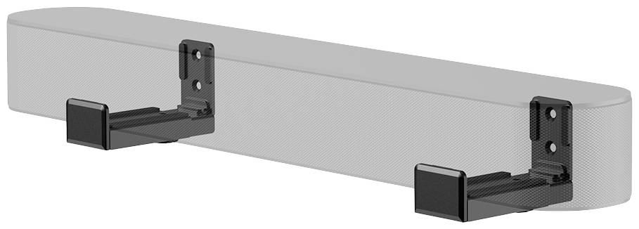 Wandhalterung mit zwei Haltern für eine Soundbar in schwarzem Design. Halterungen scheinen stabil und funktional zu sein.