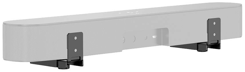 Weiße Soundbar-Halterung aus Metall zur Befestigung an der Wand, mit Schraubenlöchern für stabile Montage.