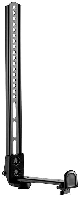 Schwarzer vertikaler Ständer mit runden Löchern zur Höhenverstellung, möglicherweise für Regale oder mechanische Anwendungen.