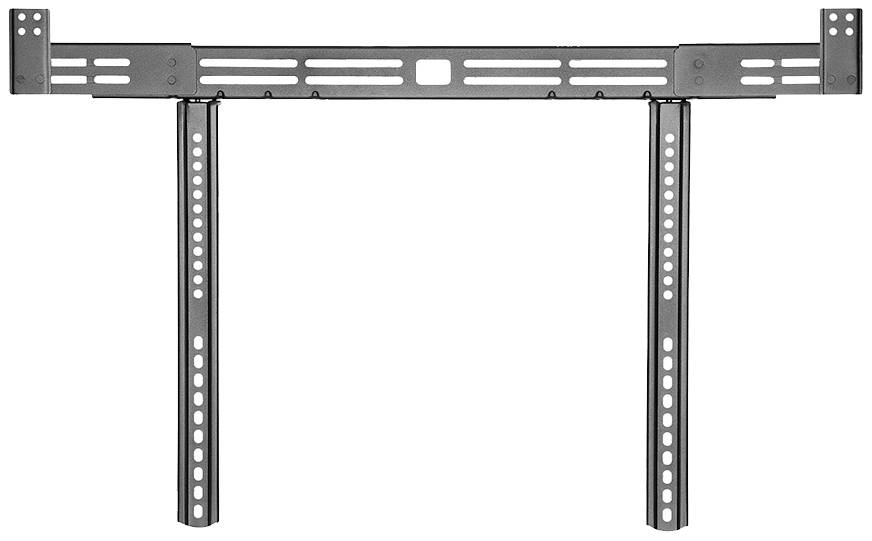 Metallhalterung für die Wandmontage von Flachbildfernsehern, mit mehreren Löchern für die Höhenanpassung und Belüftung.
