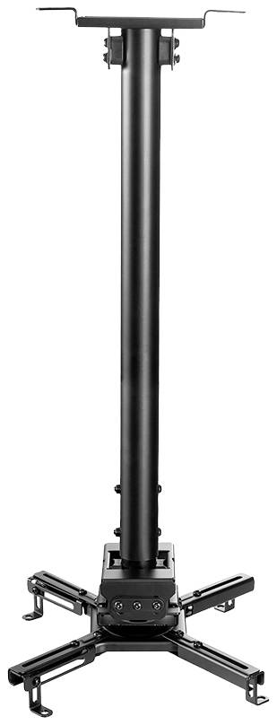 Projektorhalterung mit langem, verstellbarem Arm, schwarzer Farbe, geeignet für Deckenmontage. Robustes Design für stabile Befestigung.