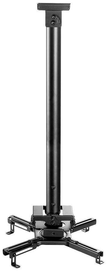 Schwarze Deckenhalterung für Projektor, höhenverstellbar. Geeignet für verschiedene Projektormodelle und sorgt für eine stabile Befestigung.