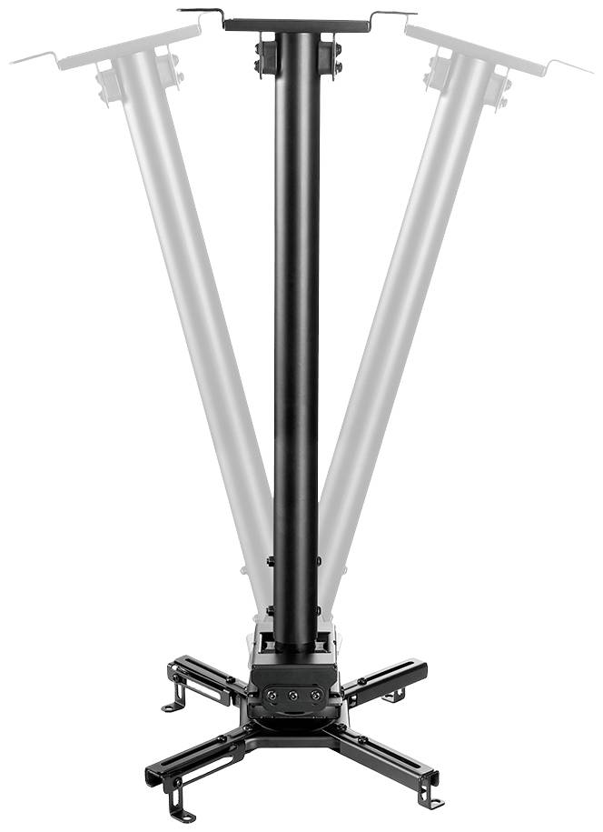 Deckenhalterung für Projektoren, schwarz, verstellbar. Hauptstange und Befestigungselemente sichtbar. Ideal zur Deckenmontage von Projektoren.