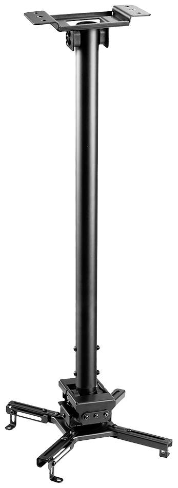 Schwarze Deckenhalterung für Projektoren, mit verstellbaren Armen und einer zentralen Stange zur sicheren Befestigung an der Decke.