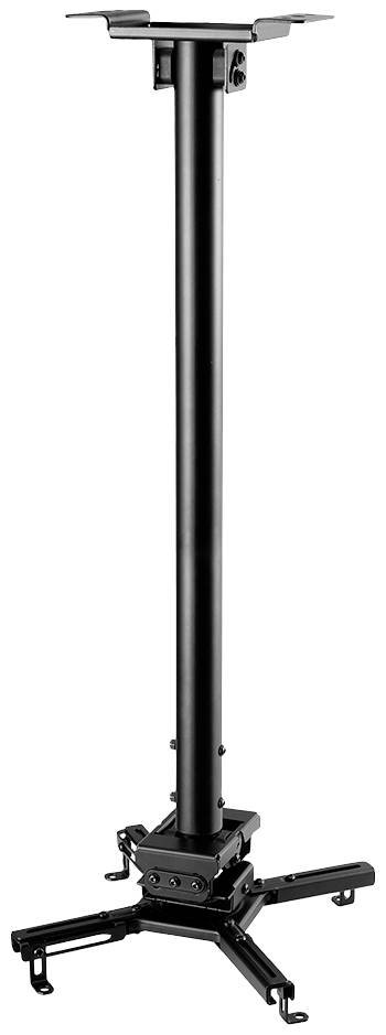 Schwarze Deckenhalterung für Projektoren, höhenverstellbar, mit vier verstellbaren Armen, geeignet für verschiedene Projektorgrößen.