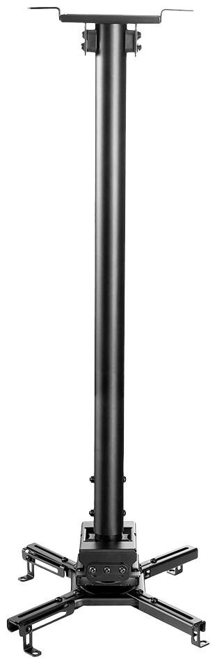 Projektor-Deckenhalterung, schwarze Metallkonstruktion, langer verstellbarer Arm, geeignet für unterschiedliche Projektorgrößen.