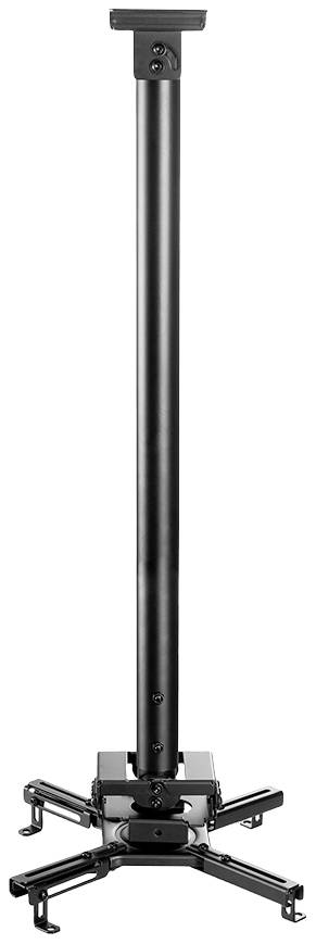 Schwarze Deckenhalterung für Projektoren mit verstellbarem Stab. Geeignet für eine Vielzahl von Projektorgrößen und -modellen.