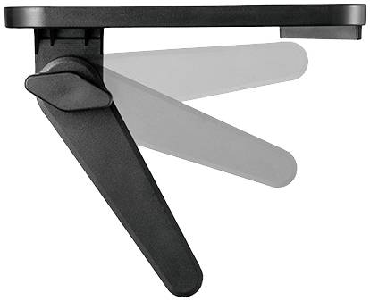 Verstellbare schwarze Halterung für Wandmontage, zeigt drei Positionen: vertikal, diagonal und horizontal.