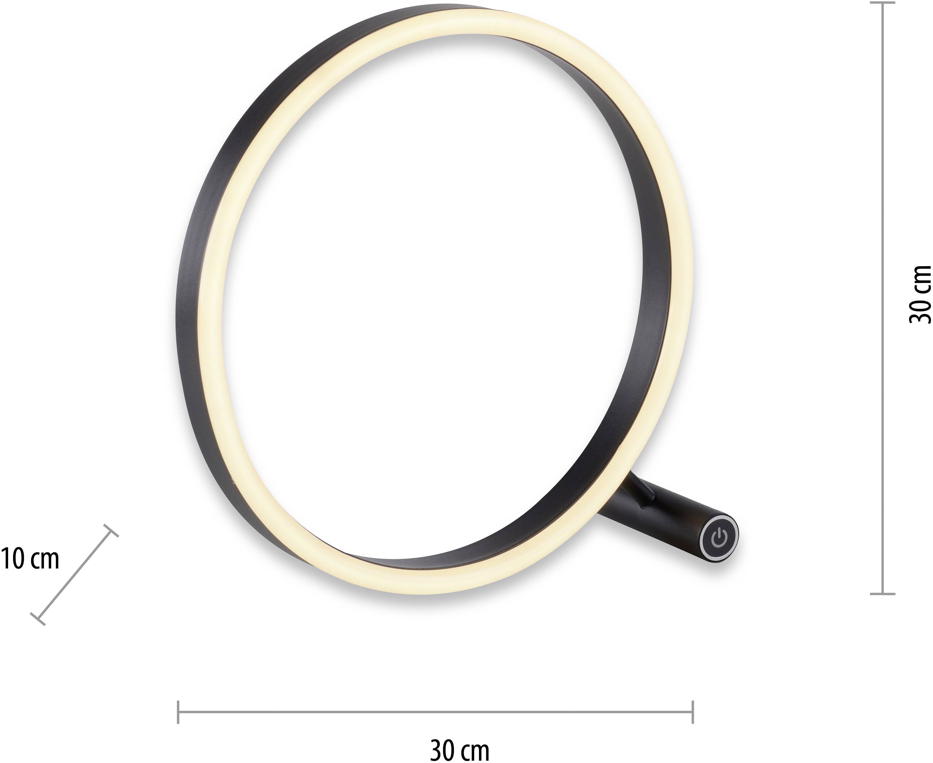 Ein kreisförmiges LED-Ringlicht mit einem Durchmesser von 30 cm und einer Breite von 10 cm. Enthält einen Ein-/Ausschalter am unteren Rand.