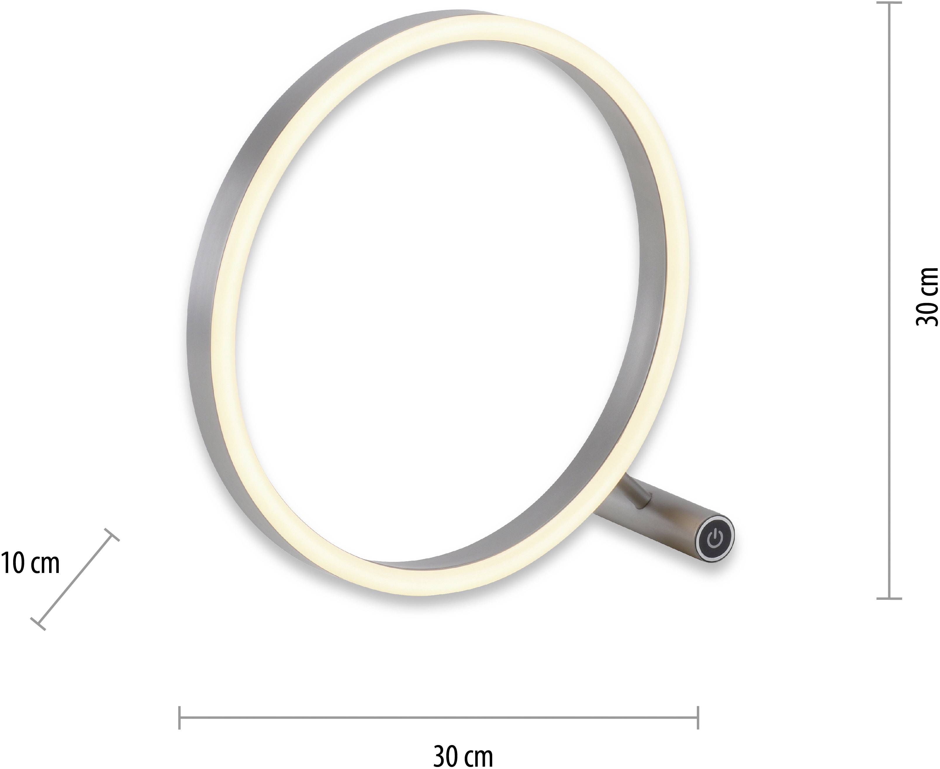 Runder, beleuchteter Spiegel mit einem Durchmesser von 30 cm und einem 10 cm langen Griff mit Ein-/Ausschaltknopf.