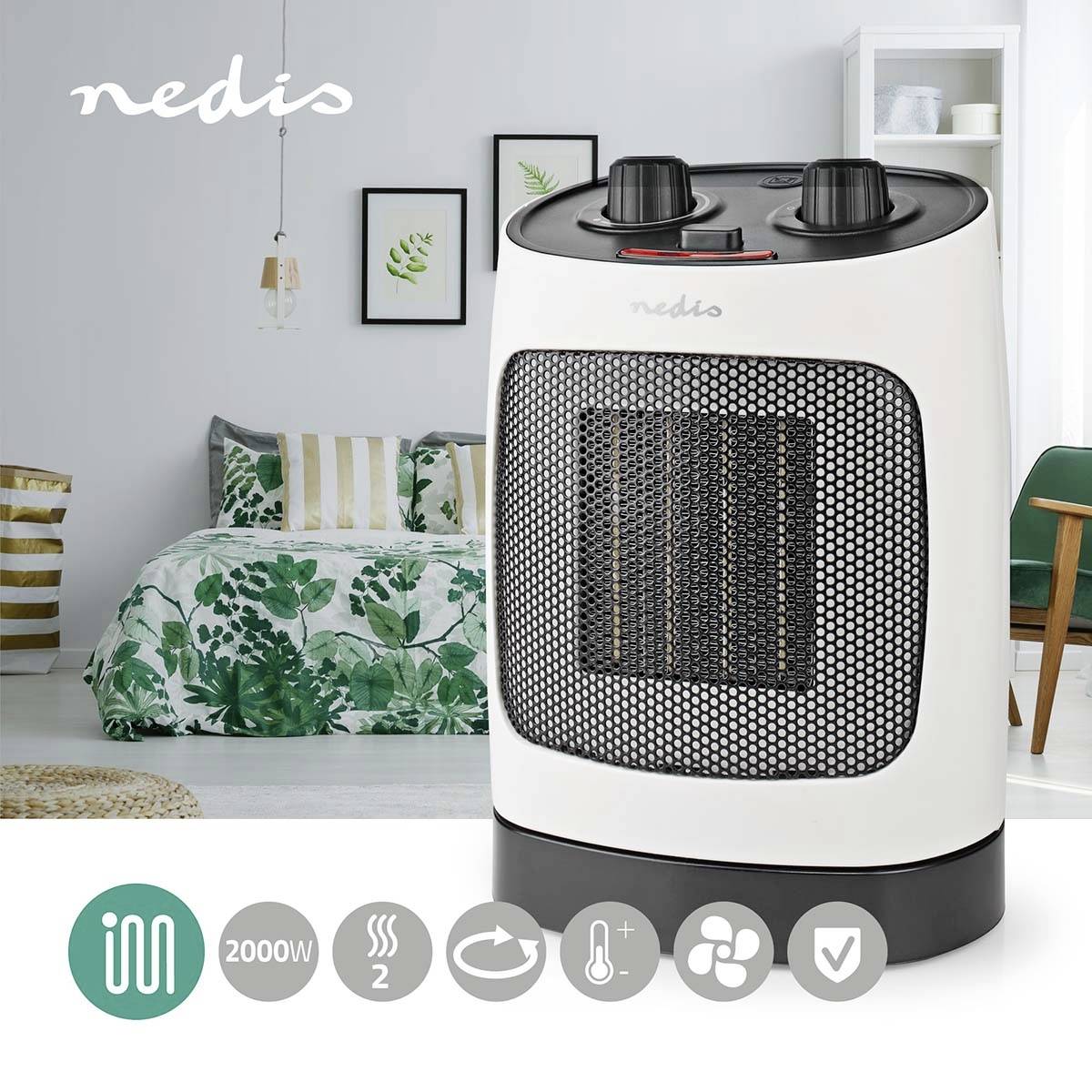 Nedis HTFA19WT Keramik-Heizlüfter HTFA19WT 20 m² Weiß, Grau