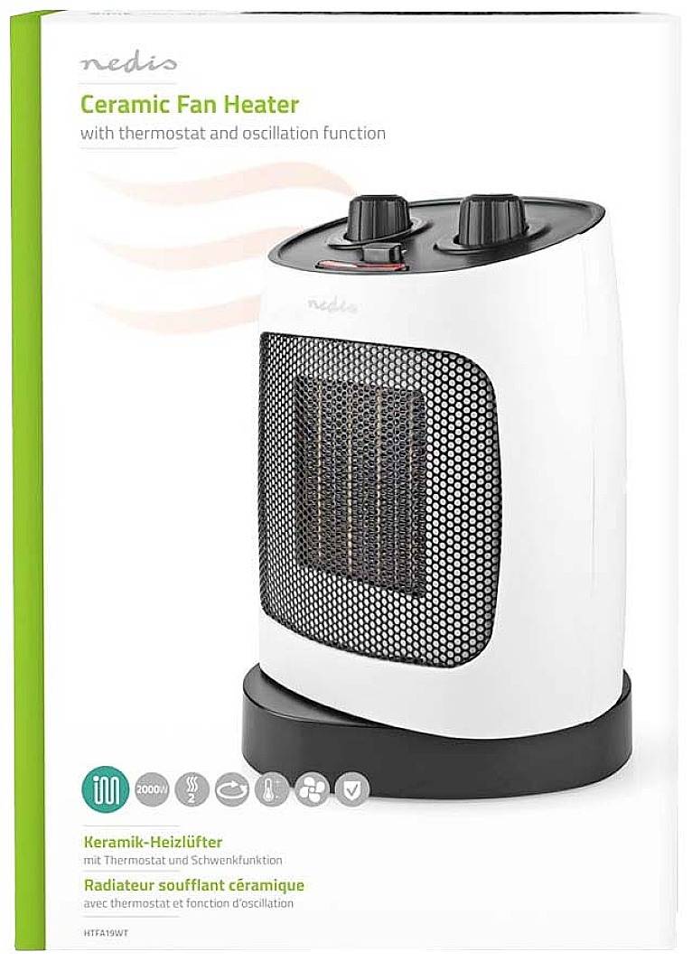 Nedis HTFA19WT Keramik-Heizlüfter HTFA19WT 20 m² Weiß, Grau