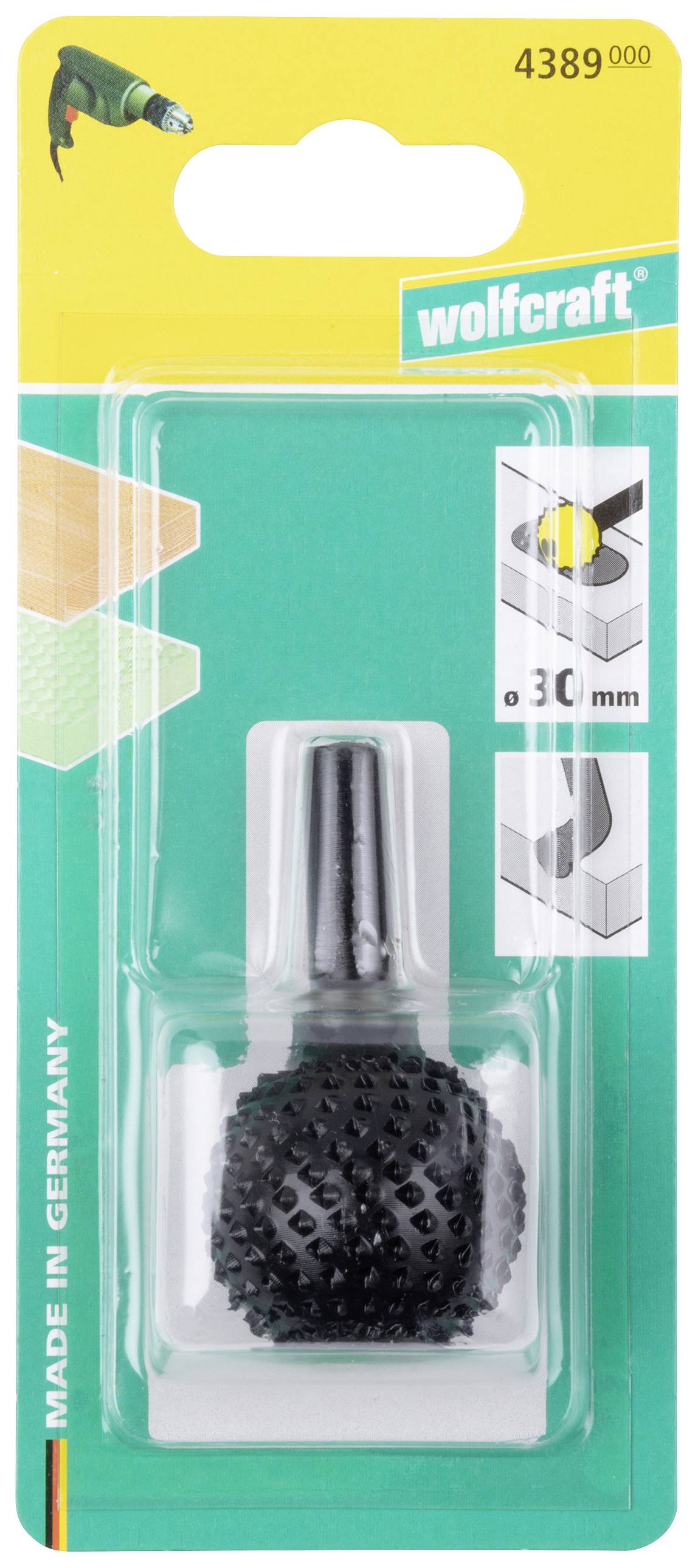 Wolfcraft 4389000 Kugelraspel für Bohrmaschinen, Ø 30mm, Rundschaft 1St.