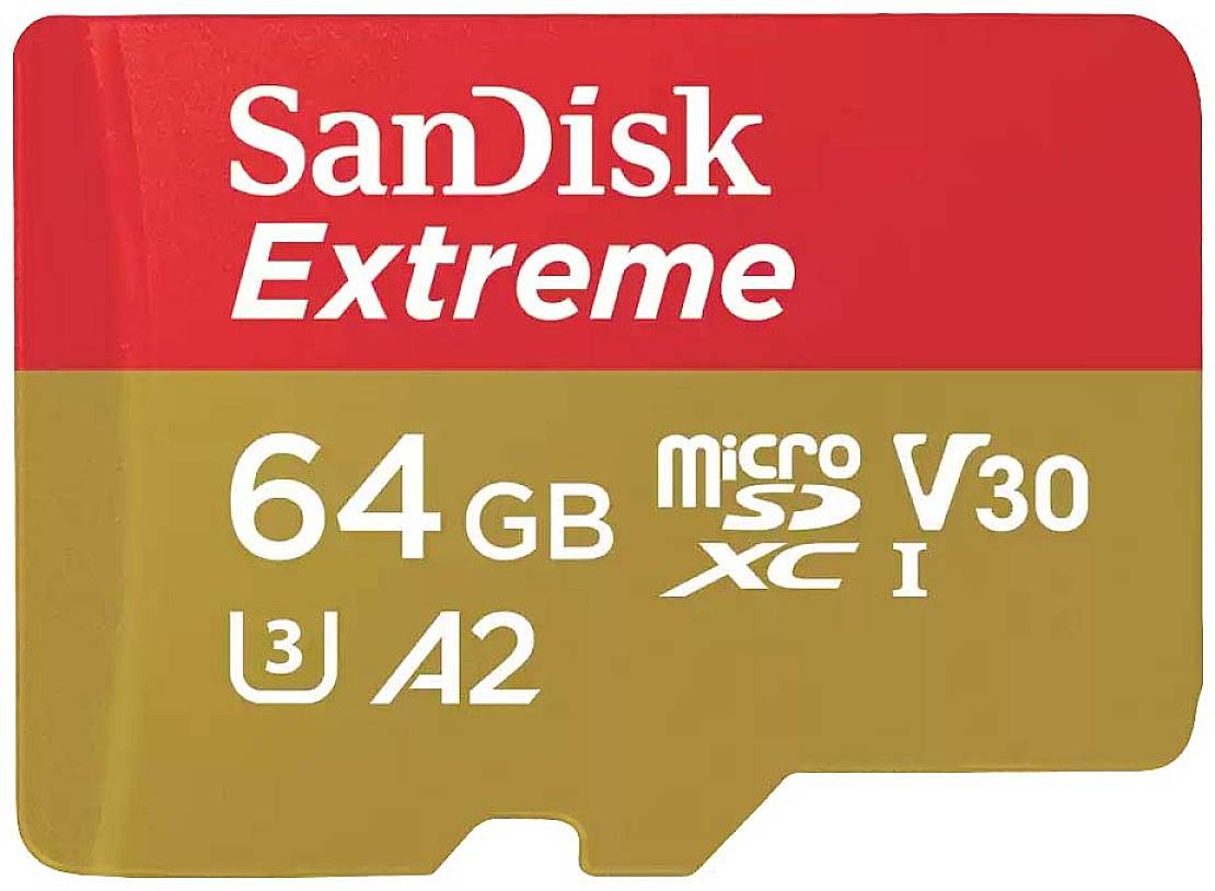 SanDisk Extreme microSDXC-Karte 64 GB Class 10, UHS-I, v30 Video Speed Class stoßsicher, Wasserdich