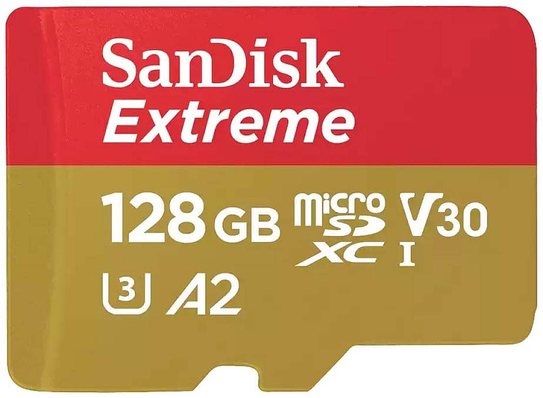 SanDisk Extreme microSDXC-Karte 128GB Class 10, UHS-I, v30 Video Speed Class stoßsicher, Wasserdicht