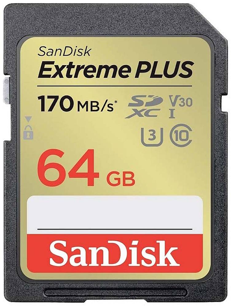 SanDisk Extreme PLUS SDXC-Karte 64 GB UHS-I stoßsicher, Wasserdicht