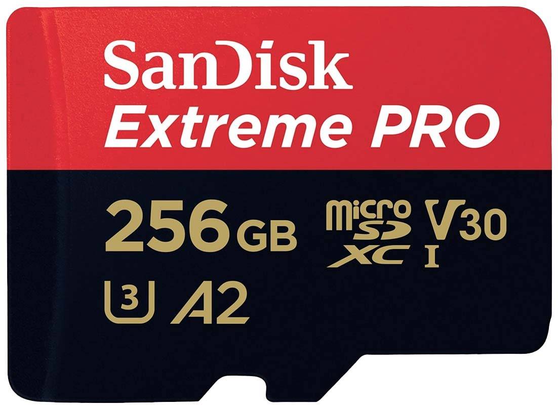 SanDisk Extreme PRO microSD-Karte, 256 GB, U3, A2, V30, rot-schwarz.