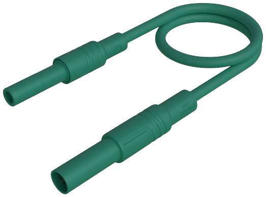Ein grün gefärbtes Kabel mit zwei Steckverbindern an den Enden, das zu einer Schleife geformt ist.