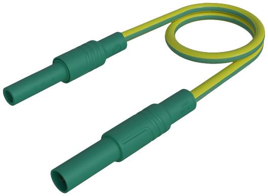 Grünes und gelbes elektrisches Kabel mit zwei Steckverbindern, das typischerweise für Erdungszwecke verwendet wird.