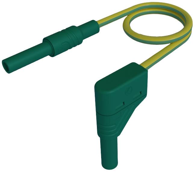 Ein grünes und gelbes Kabel mit zwei Steckverbindern.