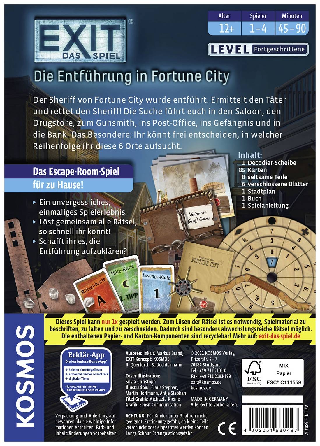 Kosmos EXIT® - Das Spiel: Die Entführung in Fortune City (F) 680497 Anzahl Spieler (max.): 4