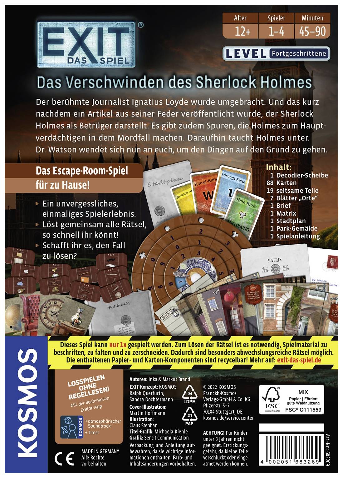 Kosmos EXIT® - Das Spiel: Das Verschwinden des Sherlock Holmes (F) 683269 Anzahl Spieler (max.): 4