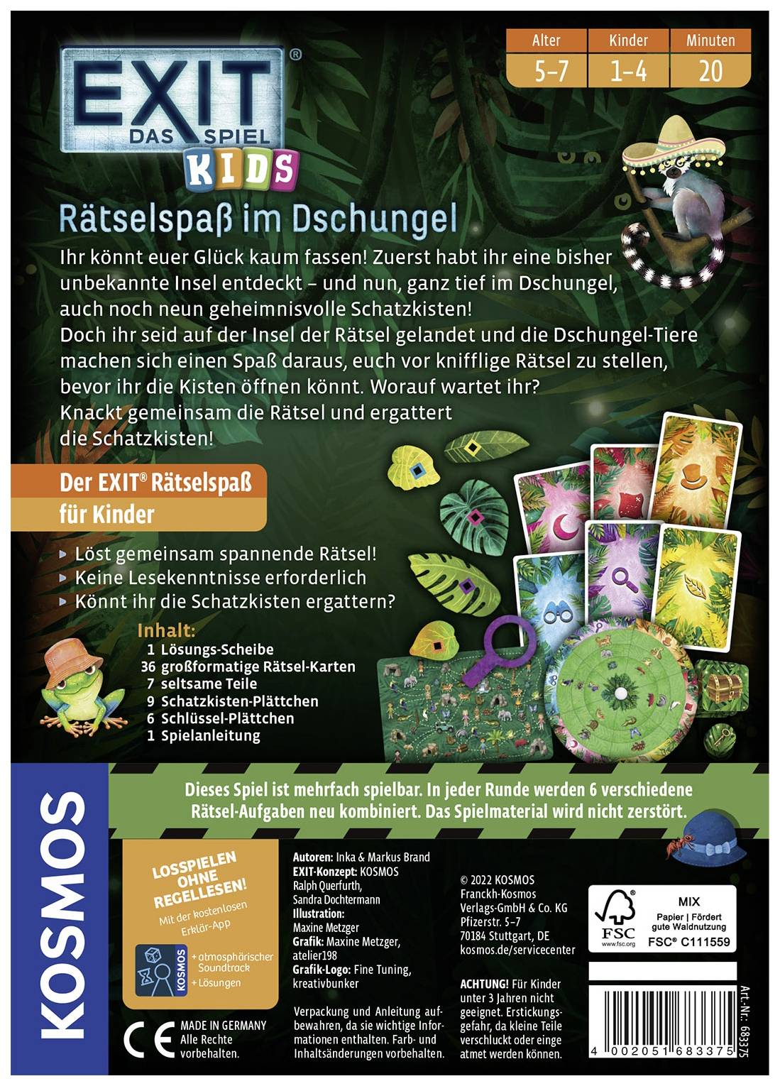 Kosmos EXIT® - Das Spiel Kids: Rätselspaß im Dschungel 683375 Anzahl Spieler (max.): 4
