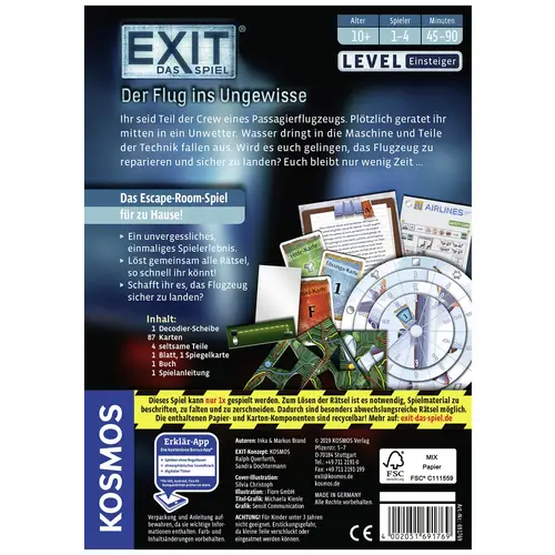 Kosmos EXIT® - Das Spiel: Der Flug ins Ungewisse (E) 691769 Anzahl Spieler (max.): 4 Kosmos EXIT® - Das Spiel: Der Flug ins Ungewisse (E) 691769 Anzahl Spieler (max.): 4