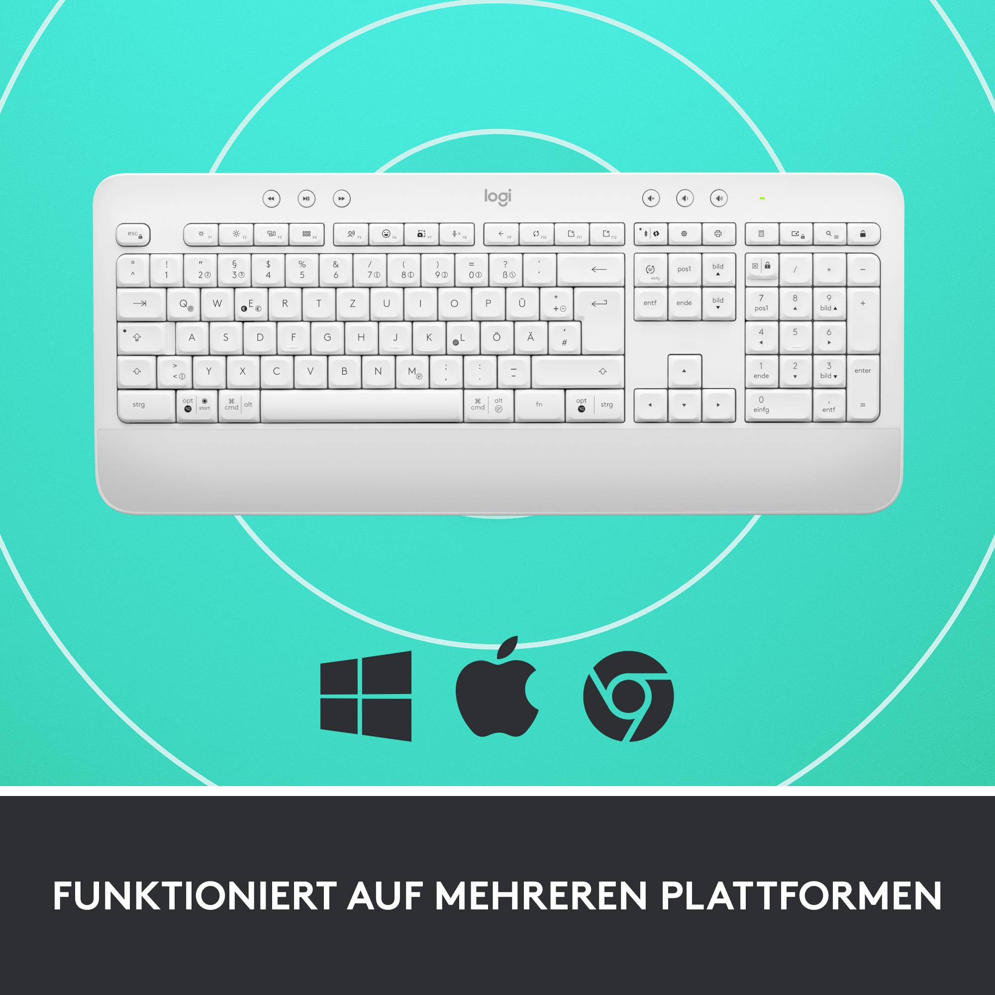 Logitech Signature K650 Bluetooth®, Funk Tastatur Deutsch, QWERTZ Weiß Spritzwassergeschützt