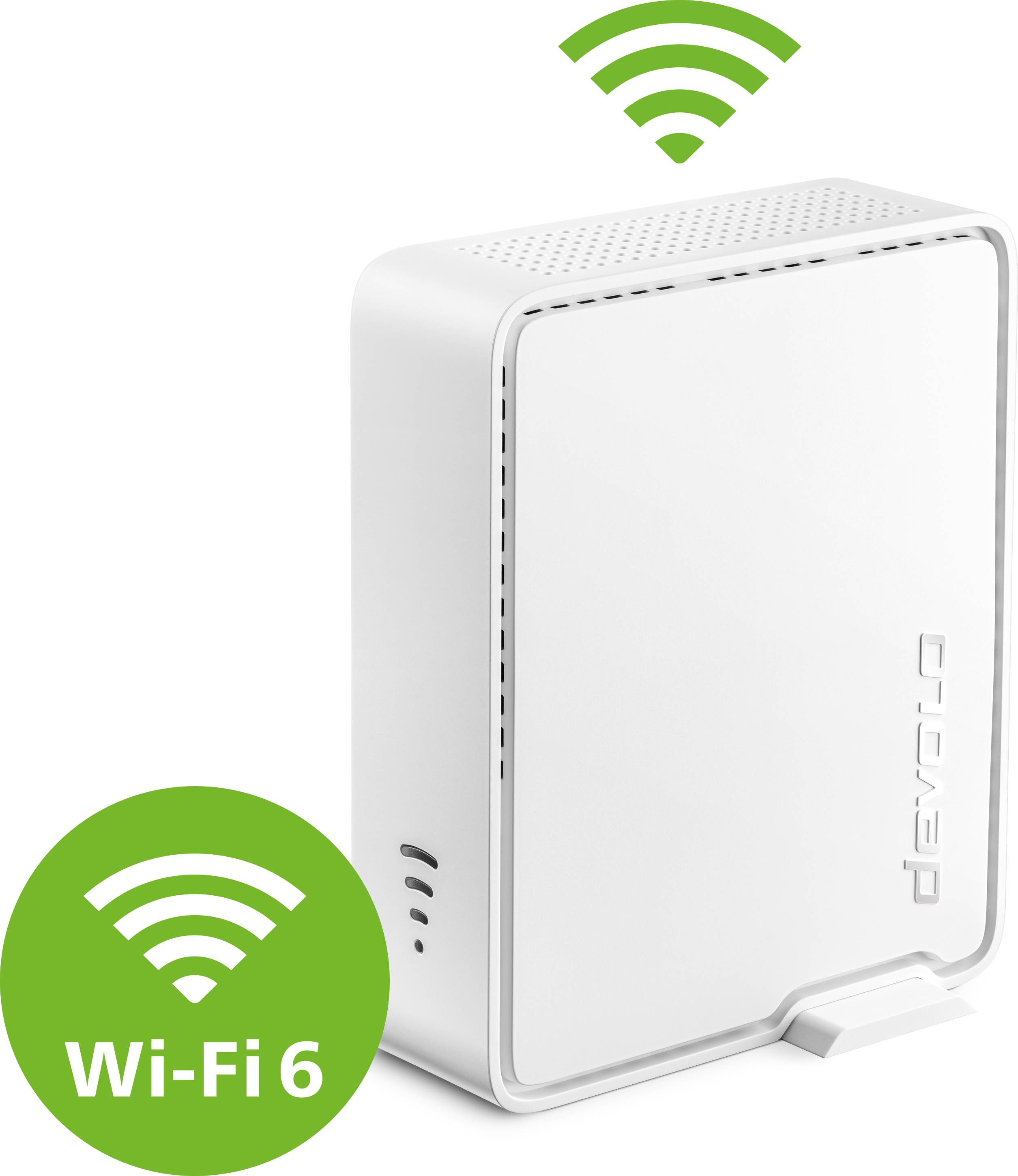 WLAN-Repeater mit Wi-Fi 6 Logo, zeigt Kompatibilität mit dem neuesten Wi-Fi-Standard zur Verbesserung der Netzwerkgeschwindigkeit und Abdeckung.