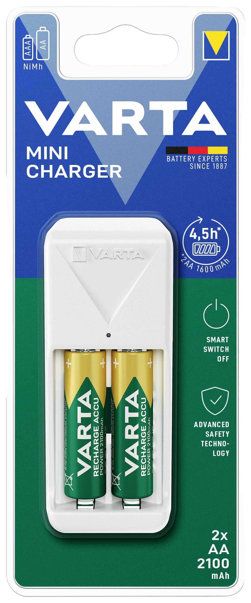 Varta Mini Charger 2x 56706 Rundzellen-Ladegerät NiMH Micro (AAA), Mignon (AA)