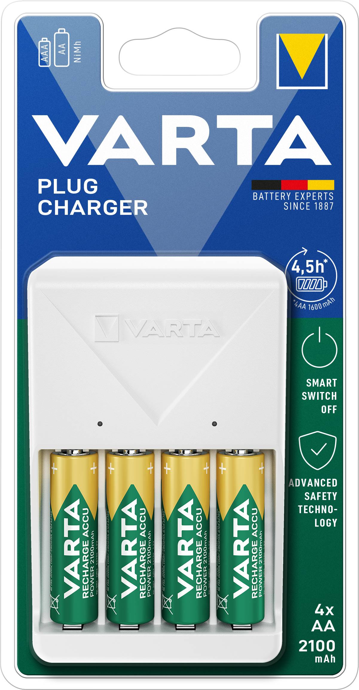 Varta Plug Charger 4x 56706 Rundzellen-Ladegerät NiMH Micro (AAA), Mignon (AA)