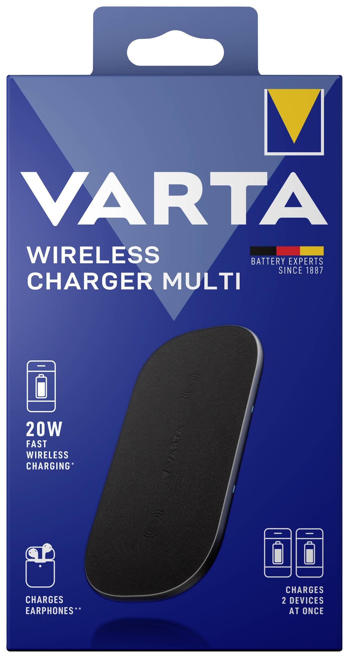 Varta Rundzellen-Ladegerät Wireless Charger Multi 20W 57906101111 Ausgänge Induktionslade-Standard Schwarz