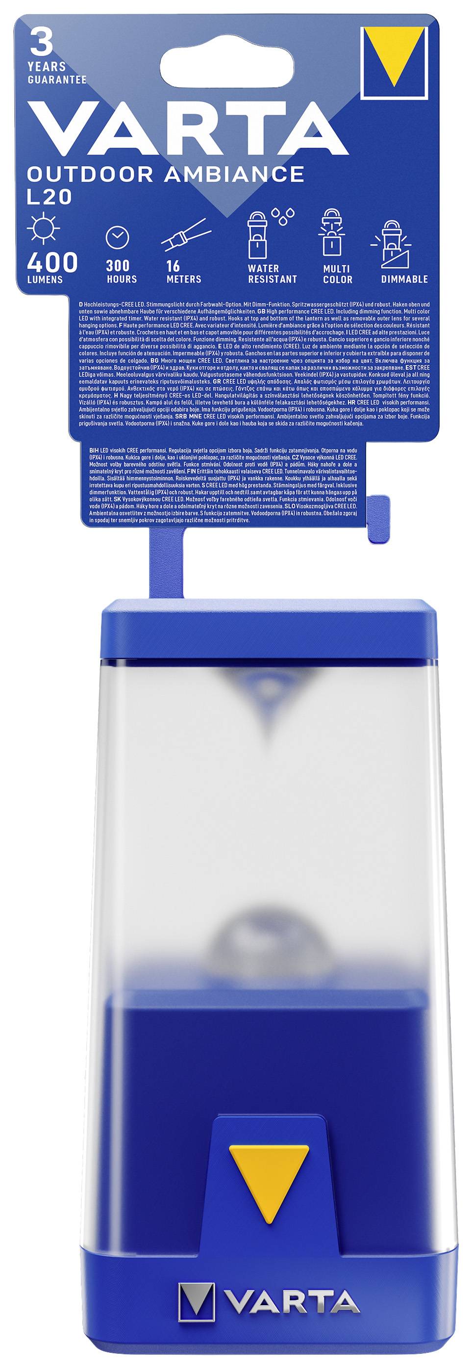 Varta 17666101111 Outdoor Ambiance L20 LED Camping-Laterne 400lm batteriebetrieben Blau