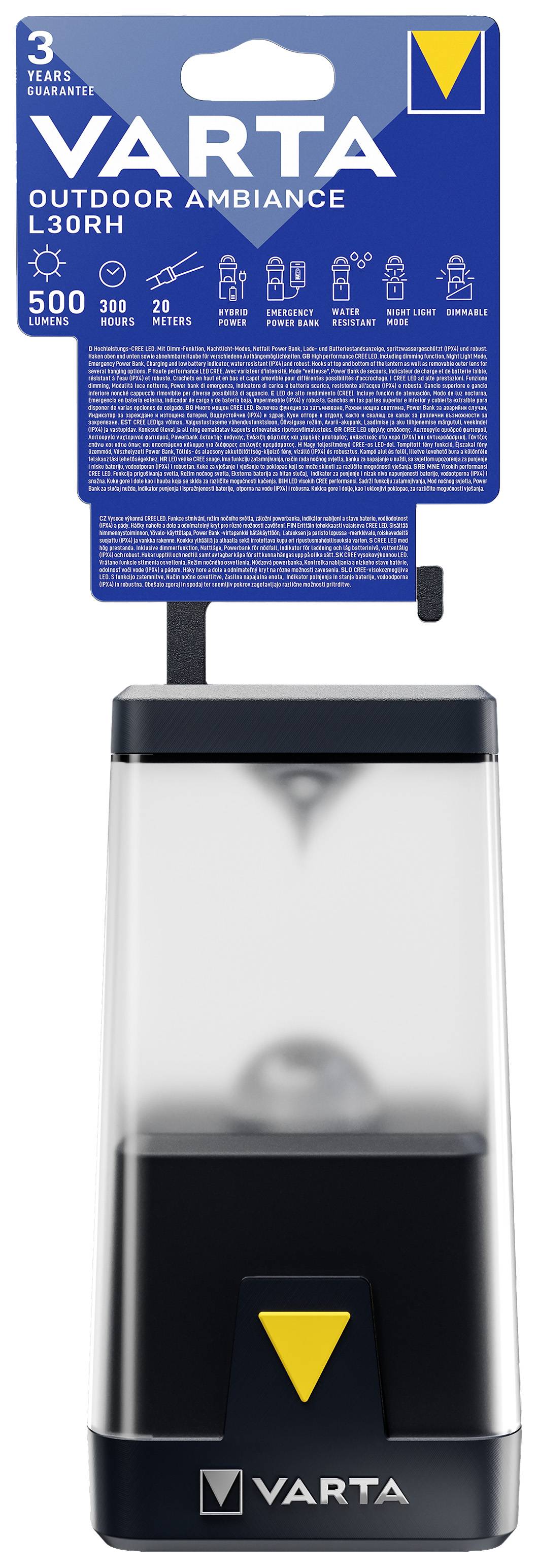 Varta 18666101111 Outdoor Ambiance L30RH LED Camping-Laterne 500lm batteriebetrieben Schwarz