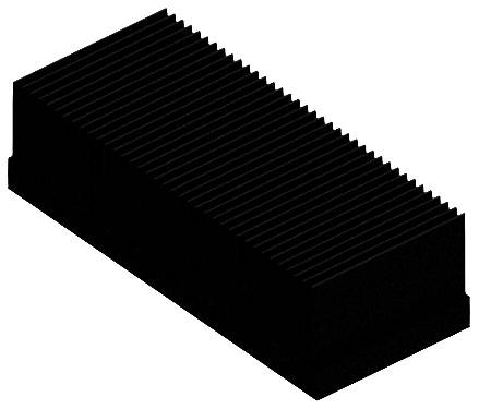 Schwarzer Kühlkörper in rechteckiger Form mit parallelen Rippen, typischerweise zur Wärmeableitung von elektronischen Bauteilen verwendet.