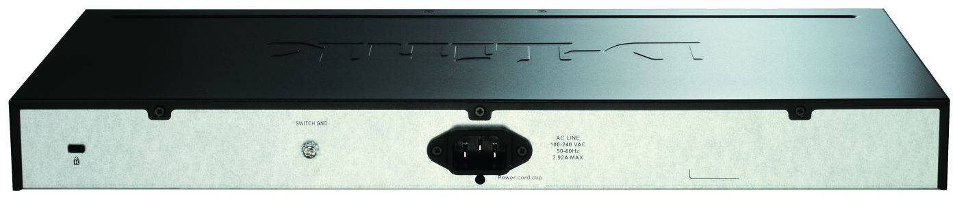 Ein schwarzes elektronisches Gerät mit Anschlussmöglichkeit und Schalter auf der Rückseite. Es scheint ein Netzteil oder Verteiler zu sein.