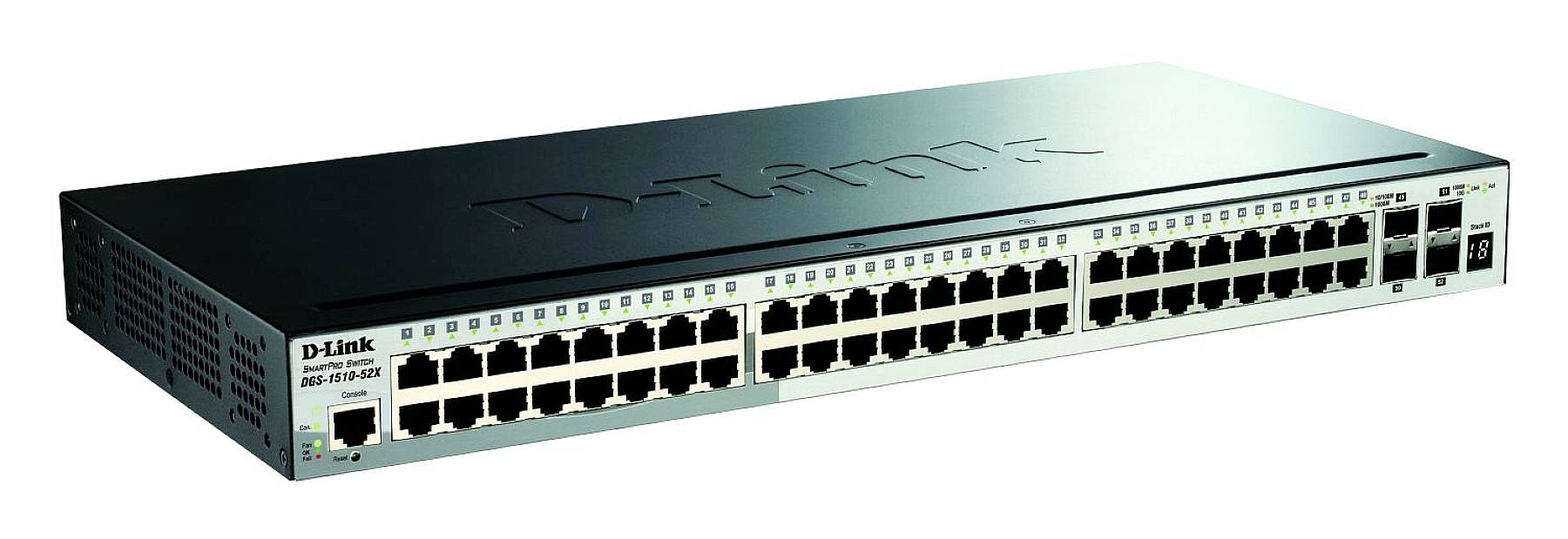 Ein 48-Port Netzwerk-Switch von D-Link, geeignet zur Verwaltung und Vernetzung von mehreren Geräten in einem Computernetzwerk.