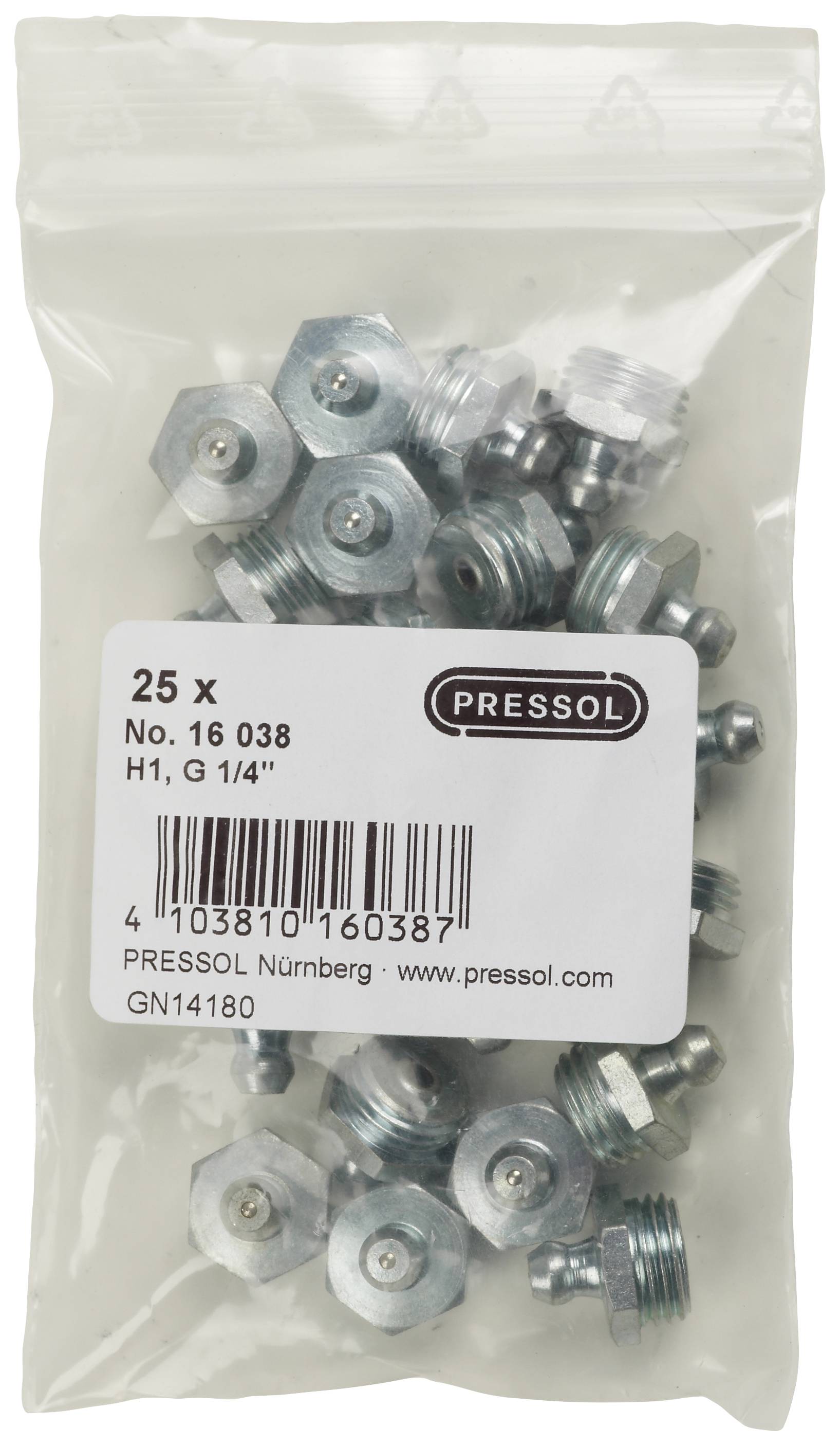 Pressol Kegelschmiernippel H1-gerade, G 1/4''-VZ 25St.