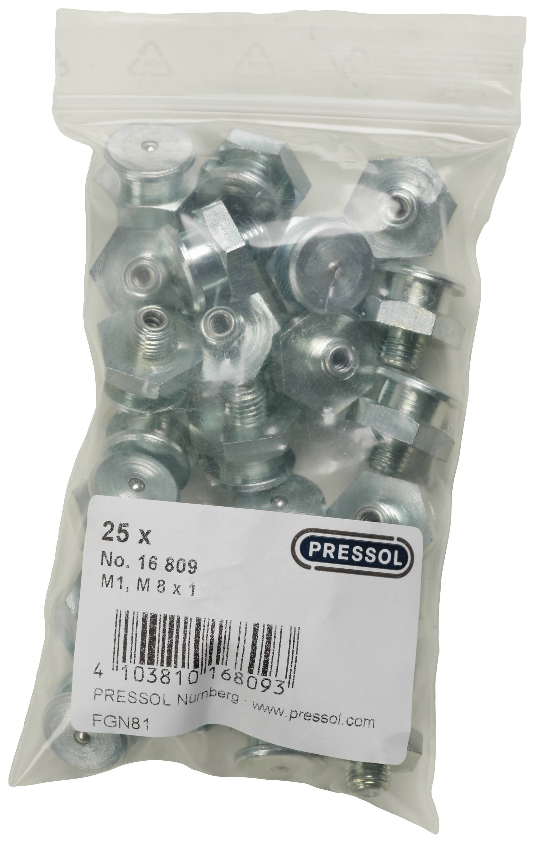 Pressol Flachschmiernippel M1-KØ 16, M 8 x 1-VZ 25 St.