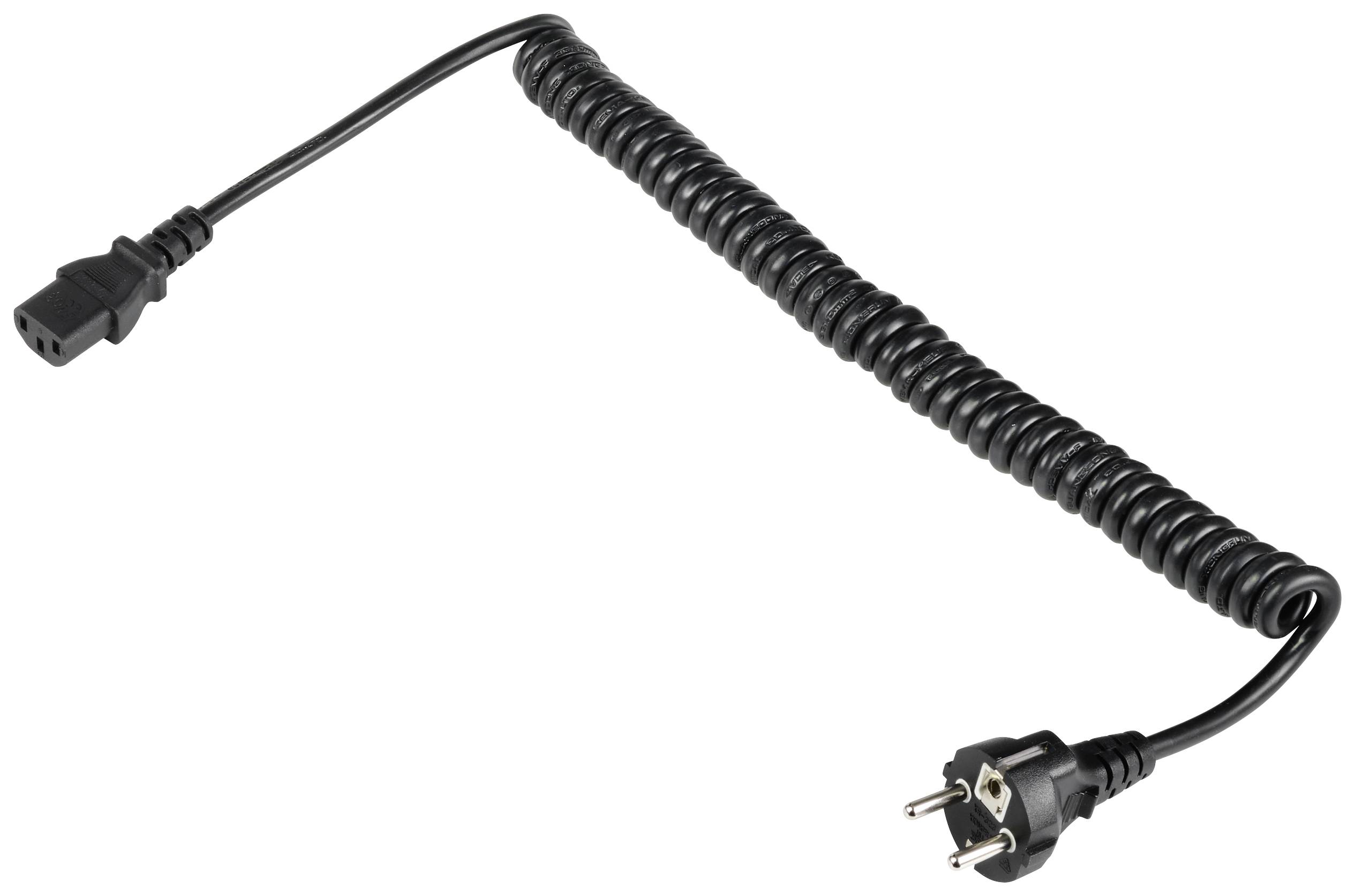 Sygonix SY-5243880 Kaltgeräte Anschlusskabel Schwarz 2.50m Spiralkabel